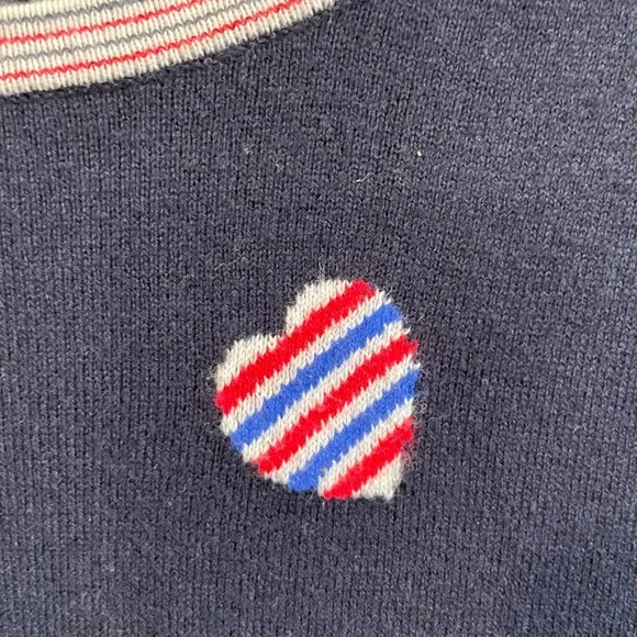 Talbots Patriotic Heart Print Sweater Tie Back Long Sleeve Knit Top Petite Large - Picture 2 of 9